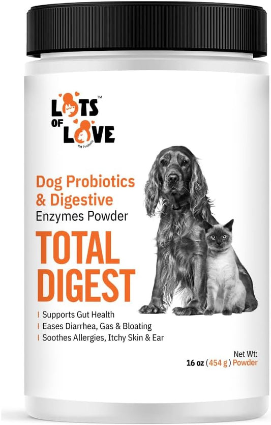 Lots of Love Total Digest - 16 0z Digestive Enzymes and Dog Probiotics Supplement - Probiotics for Dogs & Cats, Dog Gut Health Support, Immunity Support & Gas Relief