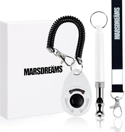 Pet Training Clicker, Whistle -Training Behaviour Aids Accessories for Puppies with Lanyard - Barking Control Device - Long Range Adjustable Frequency - Pack of 3 - White