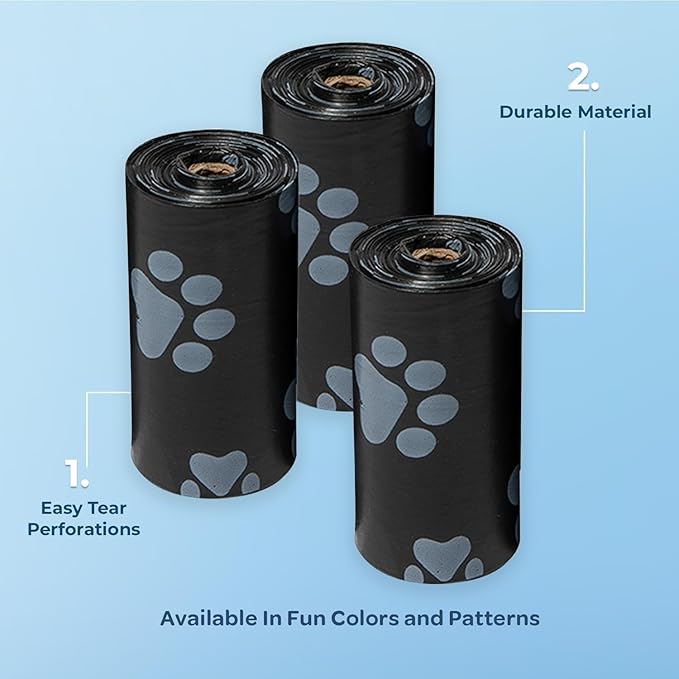Best Pet Supplies Dog Poop Bags (240 Bags) for Waste Refuse Cleanup, Doggy Roll Replacements for Outdoor Puppy Walking and Travel, Leak Proof and Tear Resistant, Thick Plastic - Black