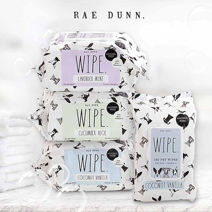 Rae Dunn Pet Wipes, Alcohol Free with Aloe and Vitamin E, Cucumber Aloe, 150 Count