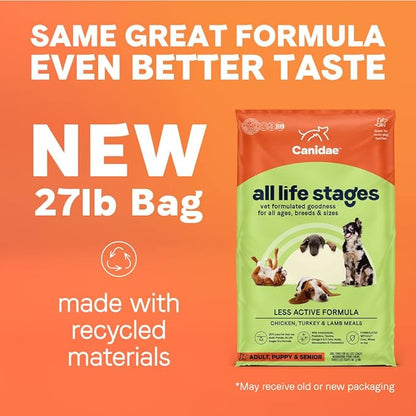 Canidae All Life Stages Premium Dry Dog Food for Less Active Dogs, All Ages, Chicken, Turkey & Lamb Meals, 27 lbs.