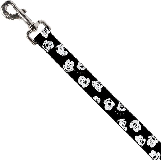 Buckle-Down Pet Leash - Mickey Mouse Expressions Scattered Black/White - 4 Feet Long - 1" Wide