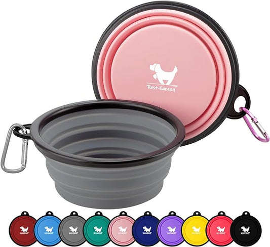 Rest-Eazzzy Large Collapsible Dog Bowls 1000 ml, 2-Pack Dog Portable Water Bowl for Dogs Cats Pet Foldable Feeding Watering Dish for Traveling Camping Walking with 2 Carabiners, BPA Free