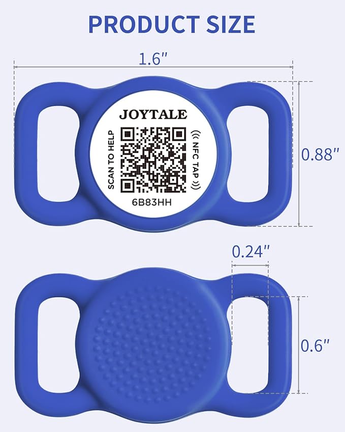 Joytale [ NO APP Required ] Silent Silicone QR Code Dog Tag, Slide On Dog Tags for 3/8-5/8 Inch Collars or Vest, NFC Pet Online Profile, Scan QR to Send Location Alert Email, Navy Blue, S