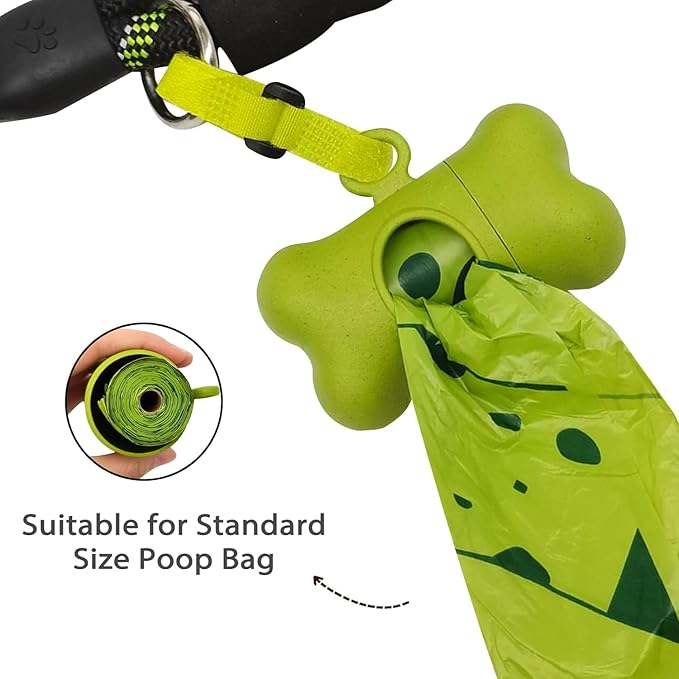 Bag Dispenser Dog Poop Bags Holder Dog Waste Bags Dispenser with Leak-Proof Green Poop Bags for Leash On The Go for Walking Dogs Outdoor(1 Holder 15 Bags，Grass Green)