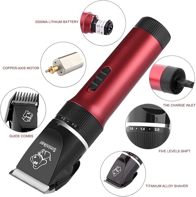 Low Noise Horses Clippers Rechargeable Cordless Pet Clippers Grooming Kit with Storage Bag 5 Speed Professional Animal Clippers Pet Grooming Kit