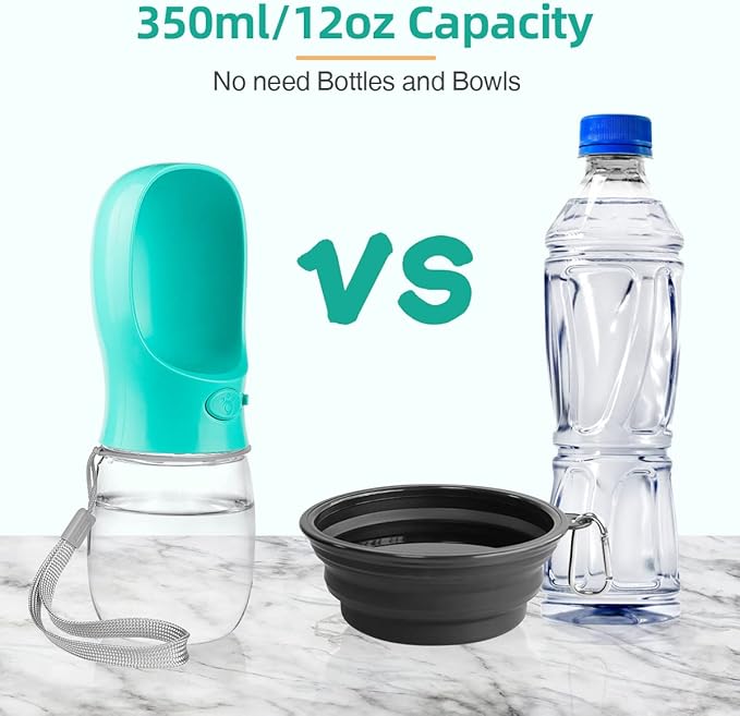 Dog Water Bottle Portable, Leak Proof & Lightweigh Water Bottles for Dogs, Dog Travel Water Bottle with Dog Bowl, Dog Travel Accessories & Dog Walking Accessories,(12oz, Blue)