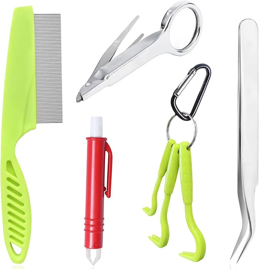 Tick Removal Tool for Dogs, Stainless Steel Tick Tweezers Remover Tool Kit, 3 Pack Quick & Safe Tick Hook Flea Tick Tweezers Clip Remover Flea Comb Magnifying Glass for Dogs Cats Human