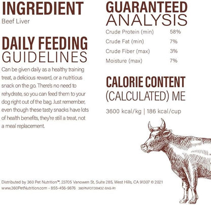 360 Pet Nutrition Freeze Dried Beef Liver Raw Single Ingredient Treats, Made in The USA, 4 Ounce (Beef Liver)