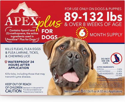 Apex Plus Flea and Tick Prevention for Dogs | X-Large (89-132 lbs) | 6-Month Supply | Dog Flea and Tick Treatment | 24-Hour Activation, Waterproof, 30-Day Protection