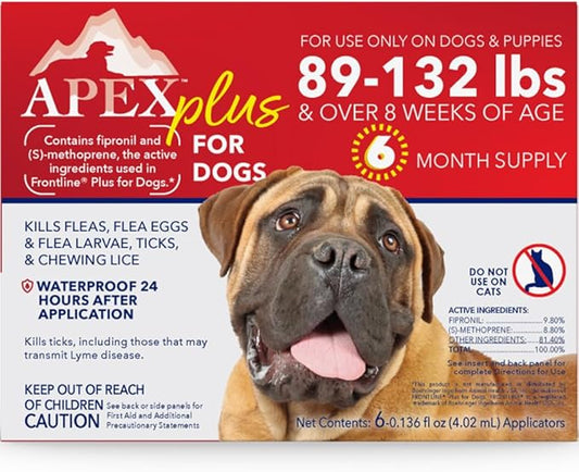 Apex Plus Flea and Tick Prevention for Dogs | X-Large (89-132 lbs) | 6-Month Supply | Dog Flea and Tick Treatment | 24-Hour Activation, Waterproof, 30-Day Protection
