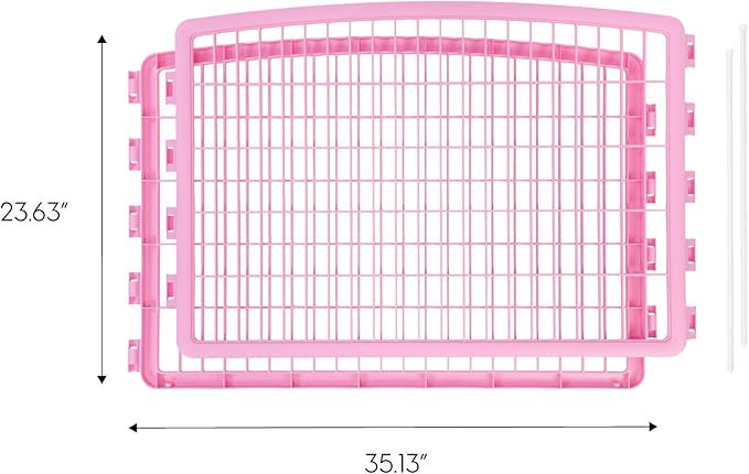 IRIS USA 24'' Pet Playpen 2 Panel Add-On with Connecting Rods, Dog Playpen, Puppy Small Medium Dogs, Heavy-Duty Molded Plastic, Rust-Free, Non-Skid Rubber Feet, Easy Assemble, Customizable, Pink