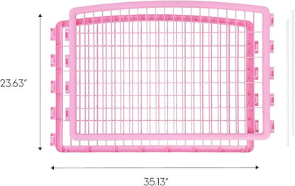 IRIS USA 24'' Pet Playpen 2 Panel Add-On with Connecting Rods, Dog Playpen, Puppy Small Medium Dogs, Heavy-Duty Molded Plastic, Rust-Free, Non-Skid Rubber Feet, Easy Assemble, Customizable, Pink