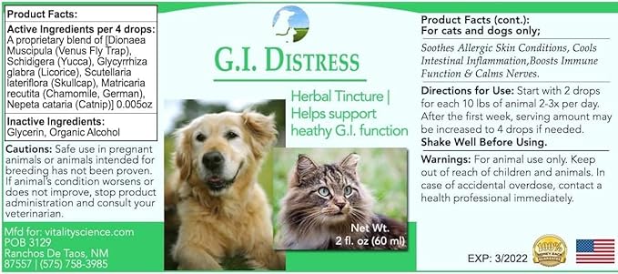 GI Distress for Dogs | Diarrhea, Vomiting and Discomfort | Aids Digestion and Reduces Bloating | Boosts GI Tract