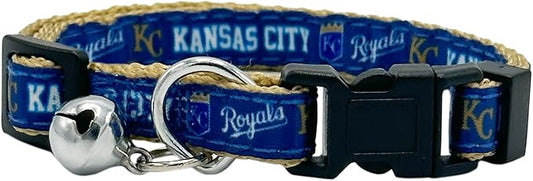 MLB CAT Collar Kansas City Royals Satin Cat Collar Baseball Team Collar for Dogs & Cats. A Shiny & Colorful Cat Collar with Ringing Bell Pendant