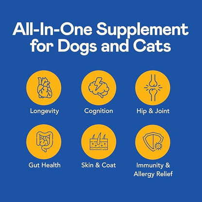 All-in-One Multi Liquid Multivitamin for Dogs and Cats – Daily Supplement with Digestive, Immunity, Allergy & Skin & Coat Support, Mobility Support – Antioxidant Blend for Longevity, 2oz