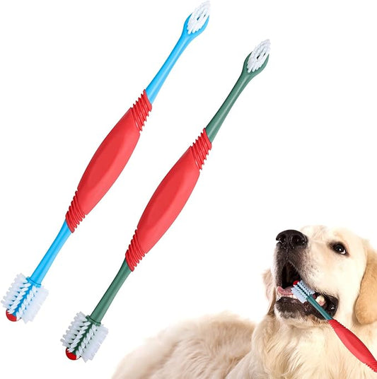 2PCS Dog Toothbrush 360 Degree Dog Tooth Brush, Dual Head Dog Tooth Brushing Kit Non Slip Toothbrush for Dogs and Cat Teeth Clean Pet Toothbrush Dental Care