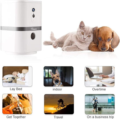SKYMEE Petalk AI II Dog Camera Treat Dispenser, WiFi Remote Pet Camera with 180° PTZ and Night Vision, Compatible with Alexa