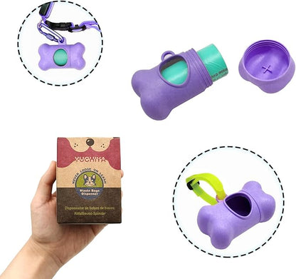 Dog Poop Pickup Bags Holder Dispenser with Standard-Sized Leak-Proof Scented Doggy Waste Bags and Carabiner Hook and Loop Fastener Never Loose on Leash Lead Again (2 Holder 30 Bags, Purple)