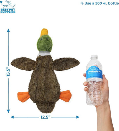 Best Pet Supplies 2-in-1 Stuffless Squeaky Dog Toys with Soft, Durable Fabric for Small and Large Pets, No Stuffing for Indoor Play, Holds a Plastic Bottle, Multicolor/Alligator & Wild Duck, Medium