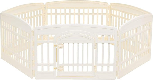 Amazon Basics - Round Dog Playpen, Pet Exercise Pen with Door, 24-Inches, 6 Panel, Beige