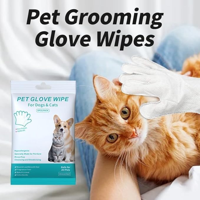 （12PCS）Cleaning Glove for Dog and Cat, Wipes Gloves for Dog and Cat Fur Face, Ear, Eye, Paws Cleaning Wipes Pet Wash Free Gloves, Grooming Wipes for Pet No Rinse Thick Dog Wipes Gloves