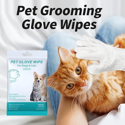 （12PCS）Cleaning Glove for Dog and Cat, Wipes Gloves for Dog and Cat Fur Face, Ear, Eye, Paws Cleaning Wipes Pet Wash Free Gloves, Grooming Wipes for Pet No Rinse Thick Dog Wipes Gloves