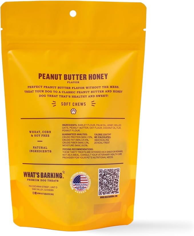 What's Barking Peanut Butter Honey Soft Chews - Premium Chewy Dog Treats, Natural Ingredients, No Wheat, Made in USA - 6 oz (Pack of 3)