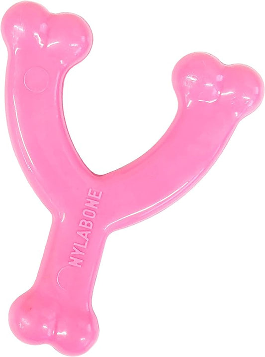 Nylabone Puppy Wishbone Chew Toy - Puppy Chew Toy for Teething - Puppy Supplies - Pink, Chicken Flavor, X-Small/Petite (1 Count)