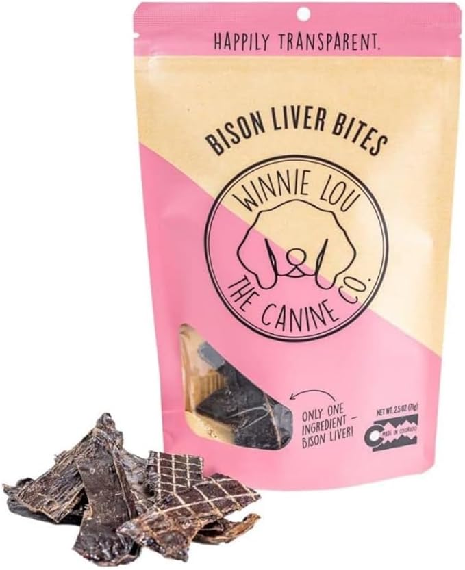 WINNIE LOU Jerky Organic Jerky Dog Treats Made in The USA – Human Grade Dog Treats – Dog Jerky Treats – All Natural Dog Treats – Healthy Dog Treats (Bison Liver Bites)