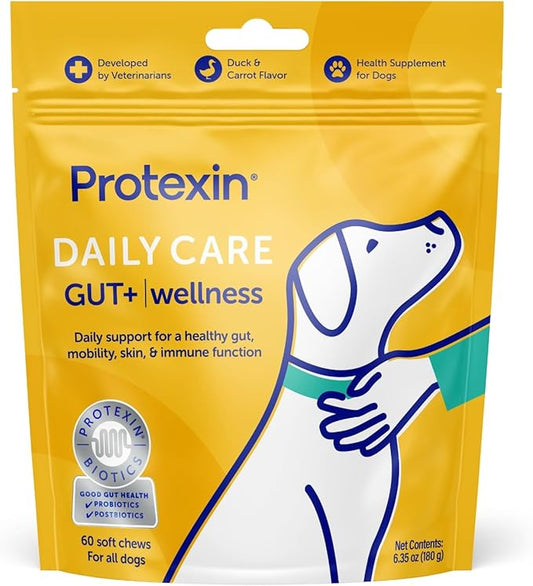 Daily Care Gut+ Wellness, 60 probiotic and postbiotic Dog Supplement Chews – Duck and Carrot Flavored