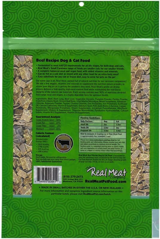 Real Meat Air Dried Cat Food & Dog Food w/Real Beef - 14oz of USA-Crafted Grain-Free Dry Dog & Cat Food Sourced from Hormone-Free, Free-Range, Grass-Fed Beef - All Natural, High Protein Pet Food