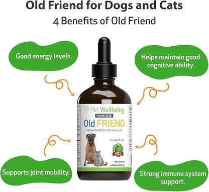 Pet Wellbeing Old Friend for Senior Dogs & Cats - Vet-Formulated - Aging Immune System & Joint Mobility Support in Older Pets - Natural Herbal Supplement 4 oz (118 ml)