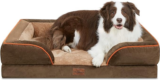 Large Dog Beds Orthopedic Foam, Waterproof Dog Beds for Large Dogs Sofa Comfy Pet Bed with Washable Removable Cover & Non-Slip Bottom(Large,Brown)
