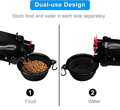 Dog Travel Water Bottle Collapsible Bowls, 2 in 1 Pet Food Container with Collapse Bowls, Outdoor Portable Water Bowls for Walking, Traveling, Camping and Hiking (Black)
