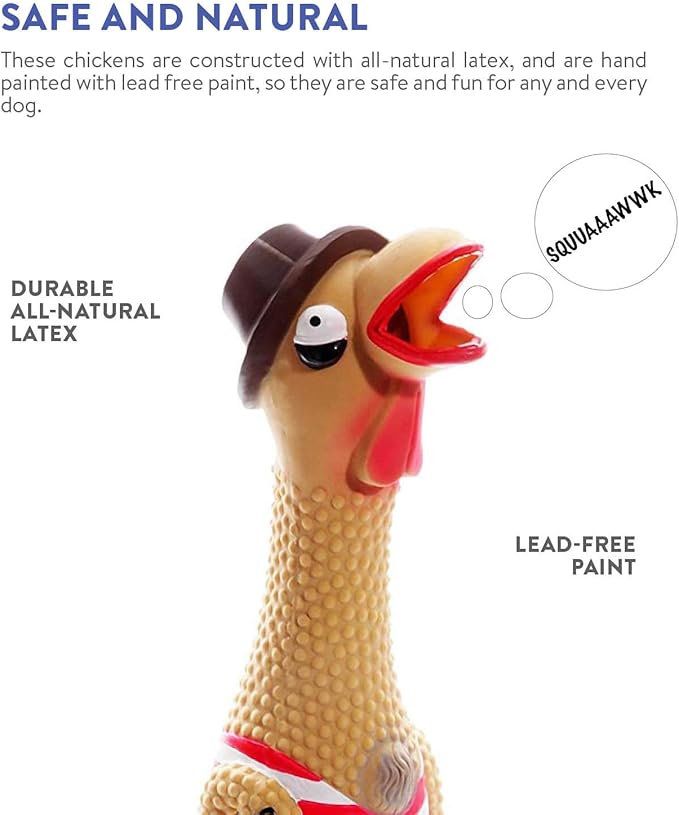 Charming Pet Squawkers Grandpa Gimpy Latex Rubber Chicken Interactive Dog Toy, Large