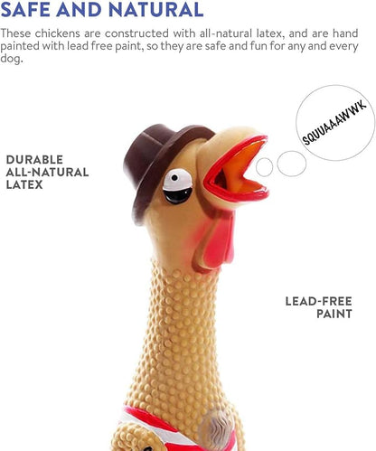 Charming Pet Squawkers Grandpa Gimpy Latex Rubber Chicken Interactive Dog Toy, Large