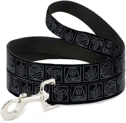 Dog Leash Avatar The Last Airbender Bending Elements Icons Black Gray 4 Feet Long 0.5 Inch Wide