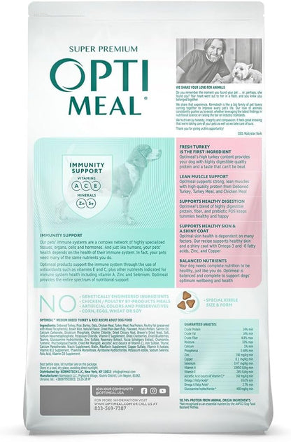 OPtimeal Dry Dog Food for Medium Dogs - Proudly Ukrainian - Dog Food Dry Recipe with High-Protein to Support Healthy Digestion for Medium Breeds (8.8 lbs, Turkey & Rice)