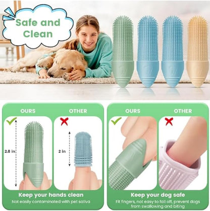 4-Pack Dog & Cat Finger Toothbrush - 360° Cleaning, Food-Grade Silicone, Fits All Fingers - Premium Dental Care for Pets