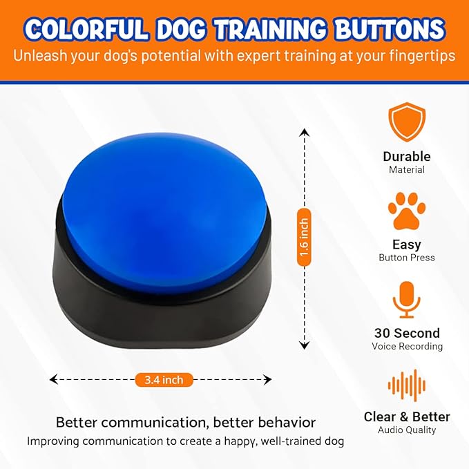 4 Color Voice Recording Button, Puppy Supplies Dog Training & Behavior aids Stuff Whistle Buttons for Communication Treat Pouches pet clicker Dogs Tools clickers Talking Button Set recordable