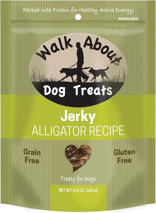 WA10016, Dog Jerky Treats, Grain-Free, Gluten-Free, Single Source Protein, Alligator Recipe, Resealable Pouch, 5.5 Ounces