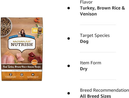 Rachael Ray Nutrish Dry Dog Food, Turkey, Brown Rice & Venison Recipe for Weight Management, 5.5 Pound Bag