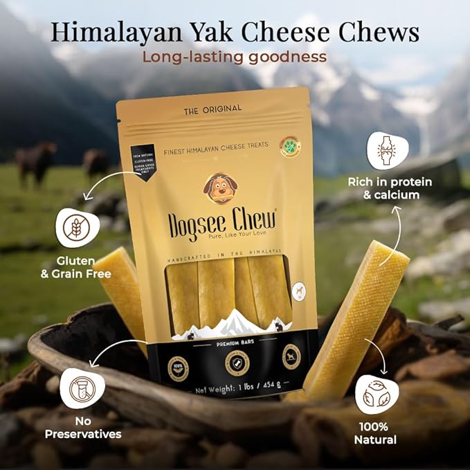 Dogsee Himalayan Yak Cheese Dental Chews for Dogs 1lb (Medium - 6 Chews) | 100% Natural | No Grain, No Gluten | Odorless Dog Treats
