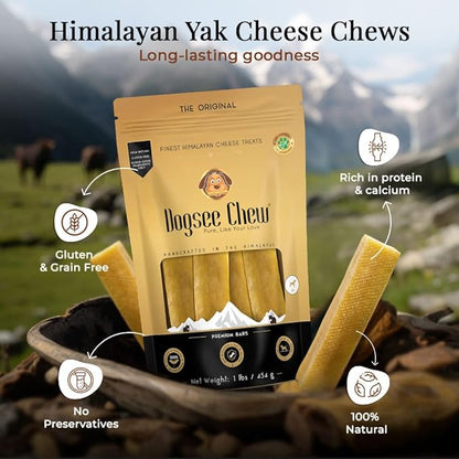 Dogsee Himalayan Yak Cheese Dental Chews for Dogs 1lb (Medium - 6 Chews) | 100% Natural | No Grain, No Gluten | Odorless Dog Treats