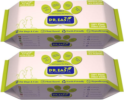 DR.EASY All Purpose 200ct Pet Wipes for Dogs and Cats,Unscented，Ears, Face, Butt, Body and Eye –Convenient, Nature，Home or Travel，Best Pet Supplies