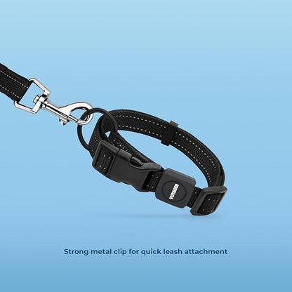 Voyager Reflective Dog Leash Collar Set with Neoprene Handle Supports Small, Medium, and Large Breed Puppies, Cute and Heavy Duty for Walking, Running, and Training - Black, S
