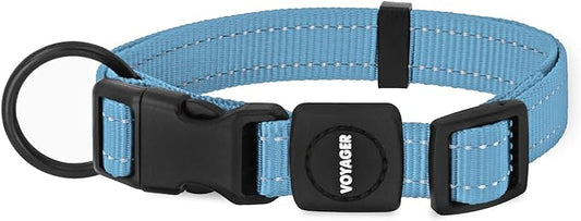 Best Pet Supplies Reflective Dog Collar with Adjustable Length, Heavy-Duty Buckle, and Strong Leash D-Ring, Training, Walking, Jogging Accessory for Small, Medium, and Large Breeds - Baby Blue, M