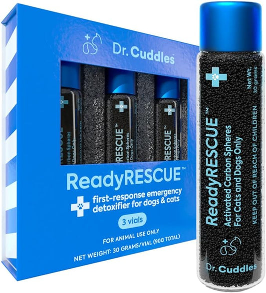 ReadyRESCUE - Pet Detox for Dogs, Cats, & Pets - First Response for Eating or Ingesting Emergencies - Activated Charcoal, Carbon - Rapid Solution to Absorb Toxins - 90g (3 vials of 30g)