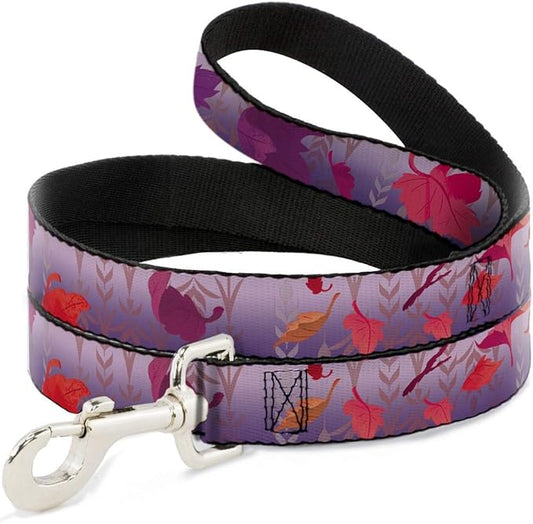 Disney Pet Leash, Dog Leash, Frozen II Swirling Leaves Floral Trim Purples Reds, 6 Feet Long 0.5 Inch Wide